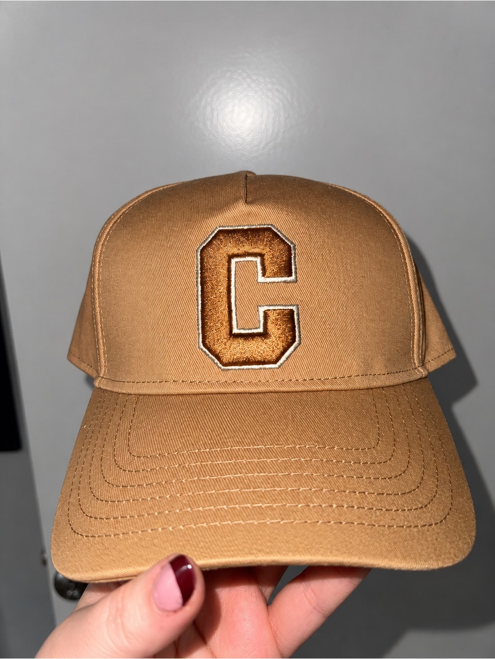 Men's Tan Baseball Cap with Embroidered 'C'